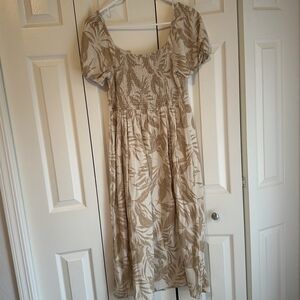 Elegant Tan Leaf Print Dress